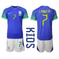 Camisa de time de futebol Brasil Lucas Paqueta #7 Replicas 2º Equipamento Infantil Mundo 2022 Manga Curta (+ Calças curtas)